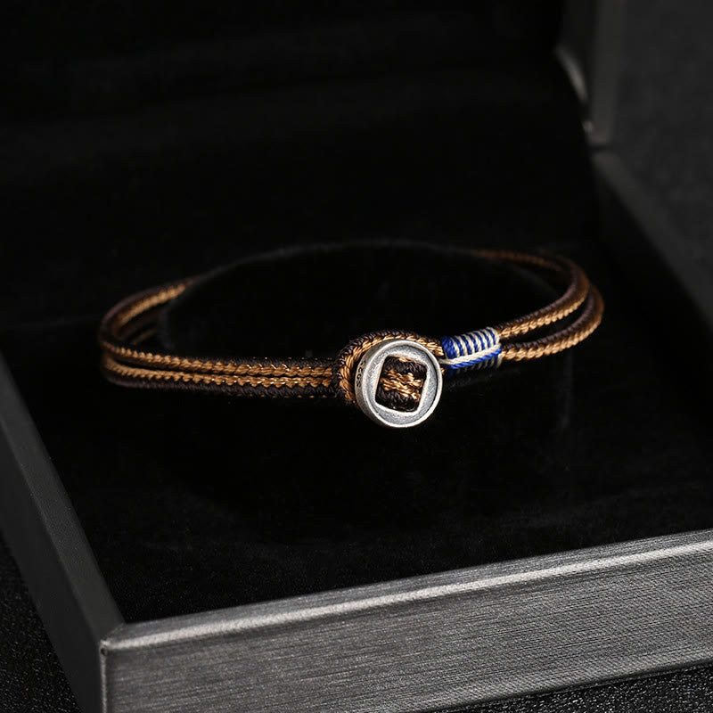 Wear FengShui  925 Sterling Silver Handmade Button Protection Weave String Bracelet