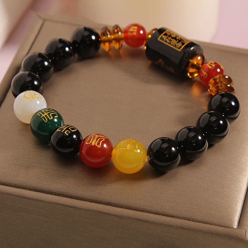 Wear FengShui Five Elements Black Onyx Red Agate Wisdom Wealth Bracelet
