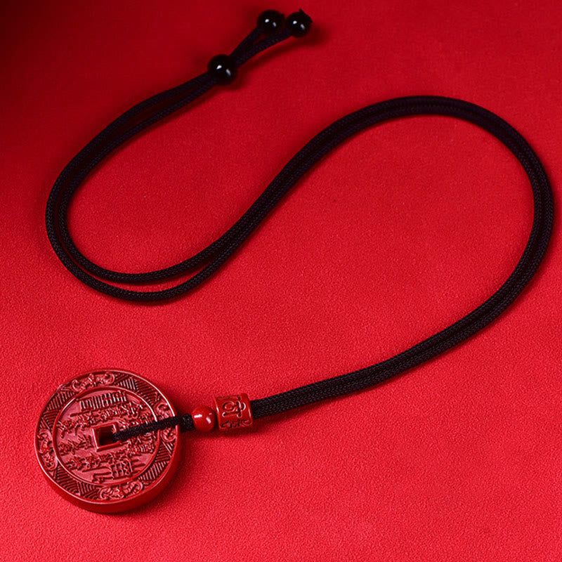 Wear FengShui Natural Cinnabar Mountain Ghosts Spend Money Bagua Blessing Necklace Pendant Key Chain