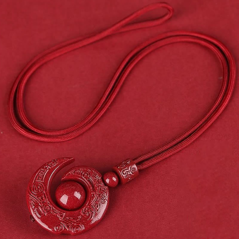 Wear FengShui One's Luck Improves Design Patern Natural Cinnabar Concentration Necklace Pendant