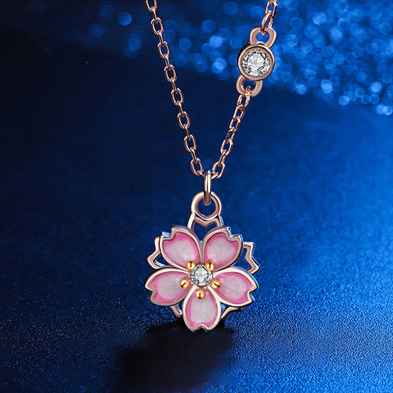 Wear FengShui 925 Sterling Silver Cherry Blossom Flower Rotatable Protection Necklace Pendant