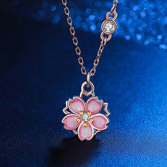 Wear FengShui 925 Sterling Silver Cherry Blossom Flower Rotatable Protection Necklace Pendant