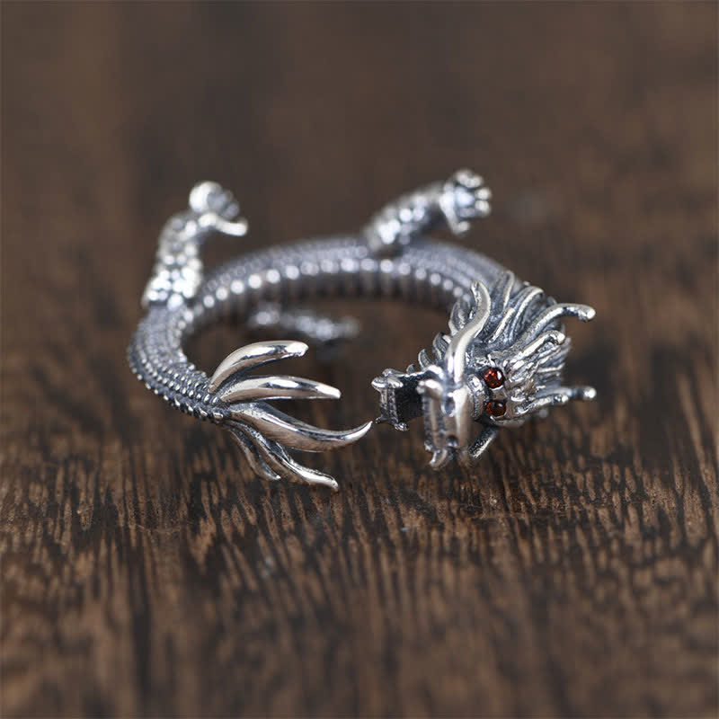 Wear FengShui 925 Sterling Silver Dragon Luck Protection Ring