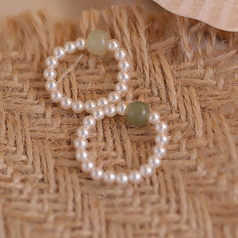 Wear FengShui Round Jade Pearl Beads Luck Ring