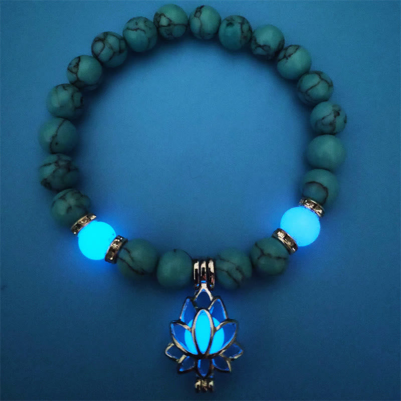 Wear FengShui Tibetan Turquoise Glowstone Luminous Bead Lotus Protection Bracelet