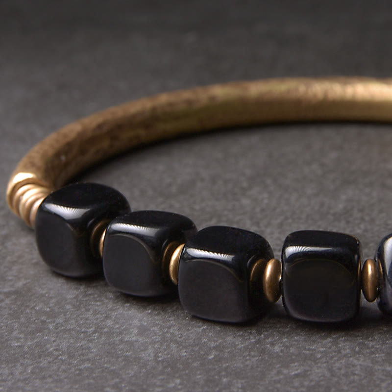 Wear FengShui Black Obsidian Crystal Copper Strength Couple Bracelet