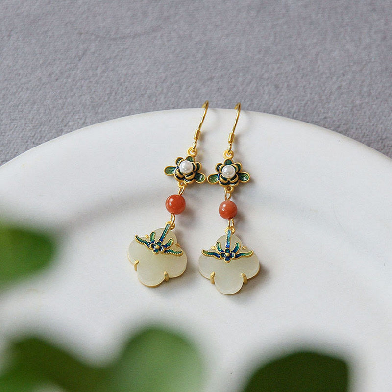 Wear FengShui Lucky Four Leaf Clover Jade Abundance Copper Earrings