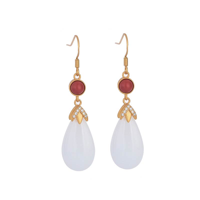 Wear FengShui FengShui White Jade Luck Drop Earrings