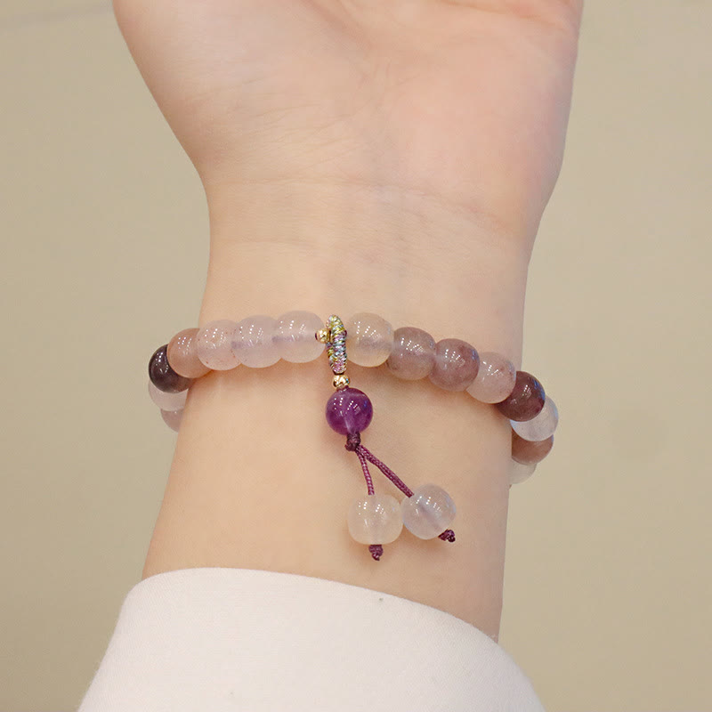 Wear FengShui Natural Purple Golden Silk Jade Violet Flower Bead Charm Wealth Bracelet