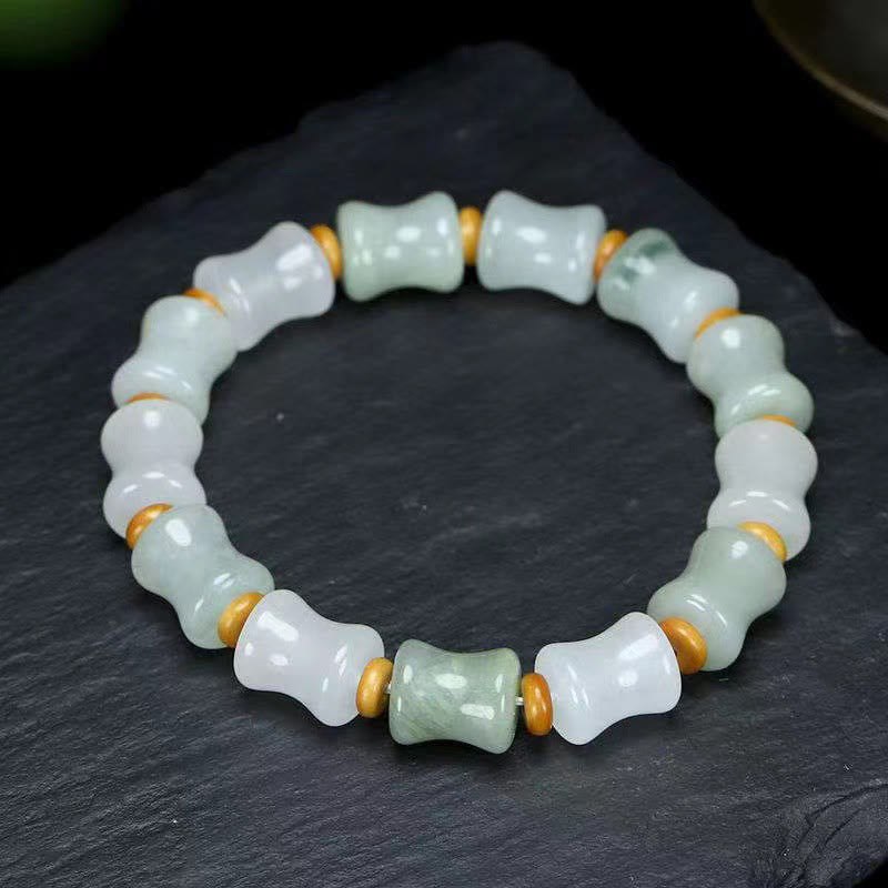 Wear FengShui Jade Coconut Shell Bamboo Pattern Abundance Luck Bracelet