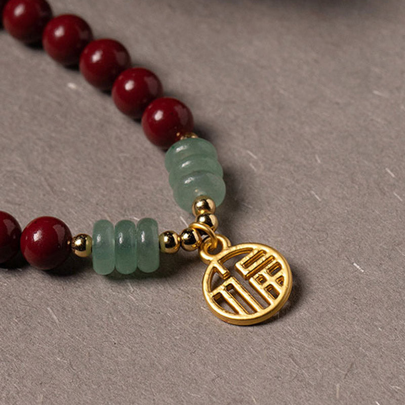 Wear FengShui Cinnabar Green Aventurine Luck Blessing Bracelet