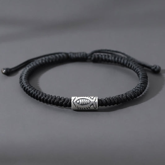 Wear FengShui Tibet Koi Fish Wealth Black String Bracelet