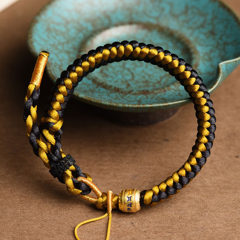Wear FengShui Handmade Tibetan Black Gold Dragon Scale Rope Om Mani Padme Hum Purity Bracelet