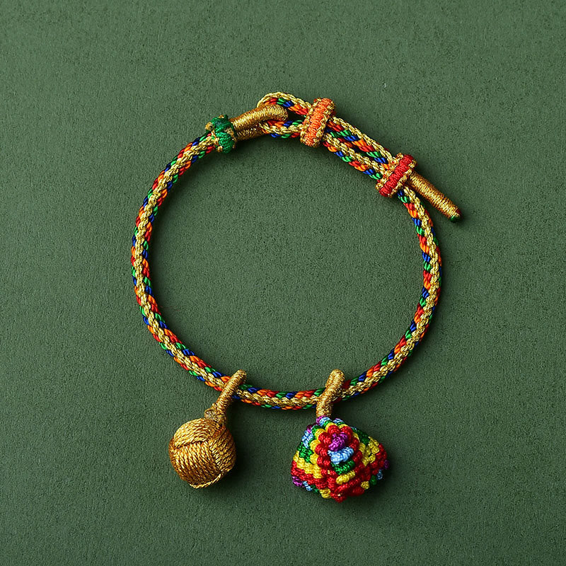 Wear FengShui Colorful Rope Luck Handmade Zongzi Golden Ball Charm Bracelet