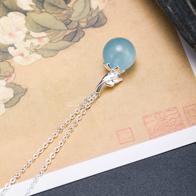 Wear FengShui 925 Sterling Silver Natural Aquamarine Leaf Flower Peace Earrings Necklace