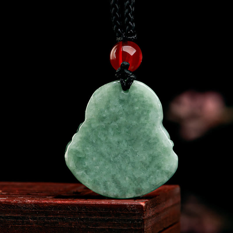 Wear FengShui Natural Green Jade Laughing Buddha Luck Abundance Necklace Pendant