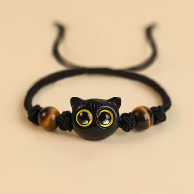 Wear FengShui Cute Ebony Wood Cat Head Pattern Peace Bracelet