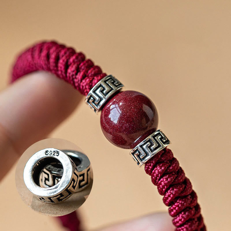 Wear FengShui 925 Sterling Silver Natural Cinnabar Bead Calm Handmade Braided String Bracelet
