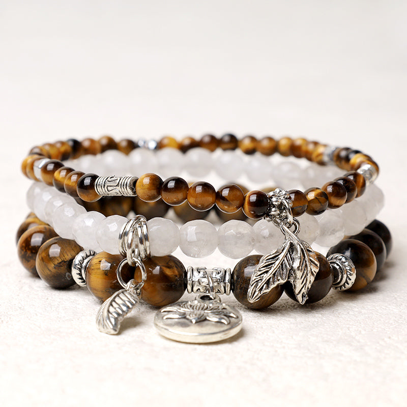 Wear FengShui 3PCS Natural Quartz Crystal Beaded Healing Energy Lotus Bracelet