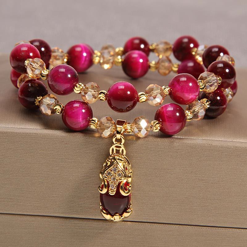 Wear FengShui Tiger Eye Pixiu Fox Money Bag Protection Self Confidence Double Wrap Bracelet
