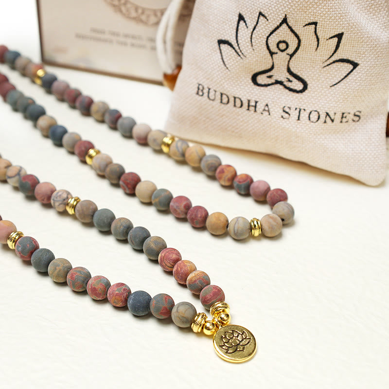 Wear FengShui 108 Mala Beads Picasso Jasper Stone Courage Energy Bracelet