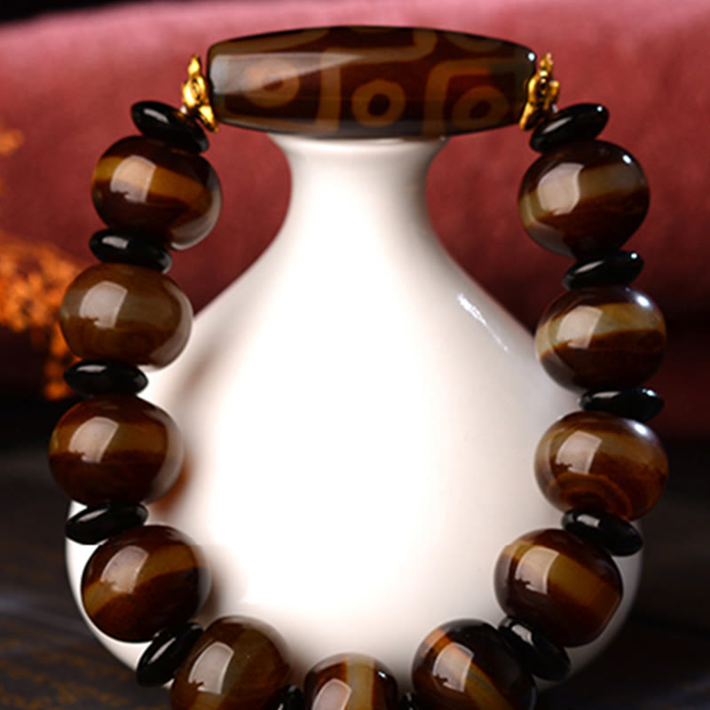 Wear FengShui Tibetan Natural Nine-Eye Dzi Bead Agate Wealth Blessings Bracelet