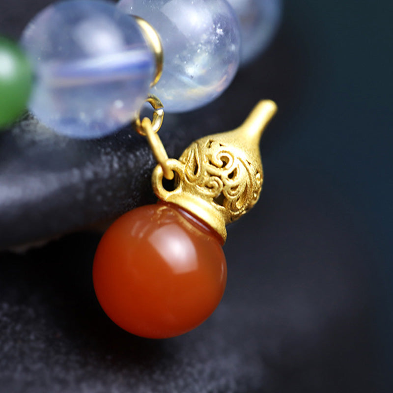 Wear FengShui Aquamarine Red Agate Peace Gourd Charm Bracelet