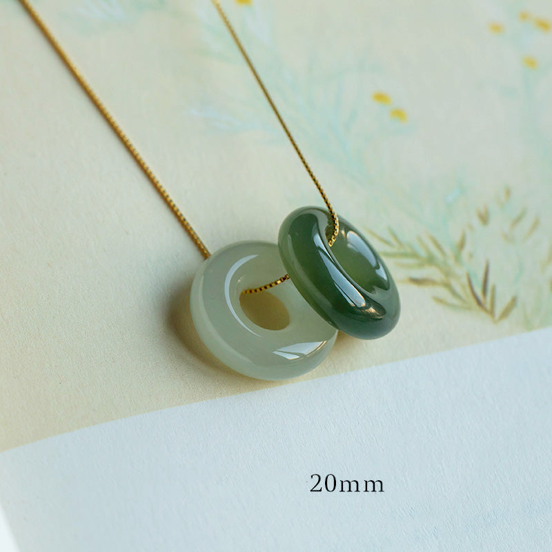 Wear FengShui Natural Round Jade Peace Buckle Luck Abundance Necklace Pendant