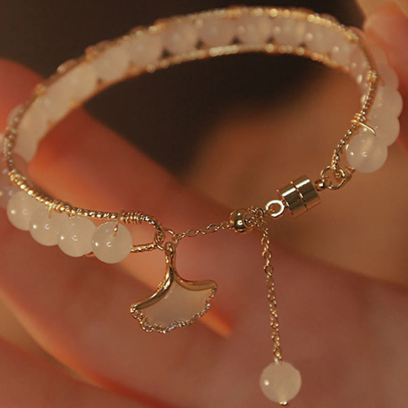 Wear FengShui Ginkgo Leaf Jade Bead Luck Bracelet
