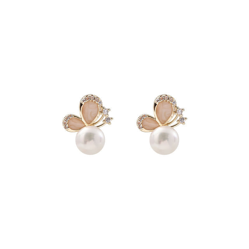 Wear FengShui 18k Gold Plated Pearl Butterfly Love Freedom Stud Earrings