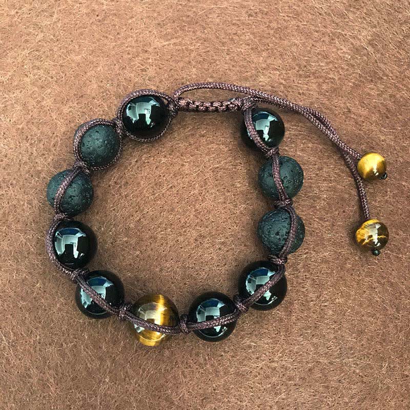 Wear FengShui Lava Rock Tiger Eye Stone Support Healing String Bracelet