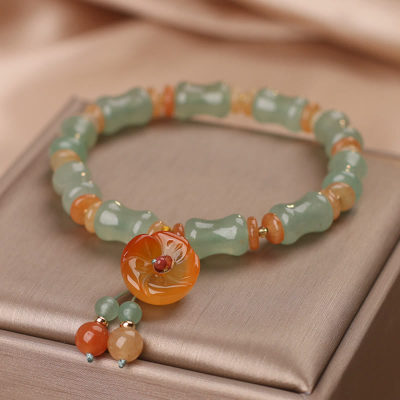 Wear FengShui Natural Jade Bamboo Flower Pattern Luck Bracelet