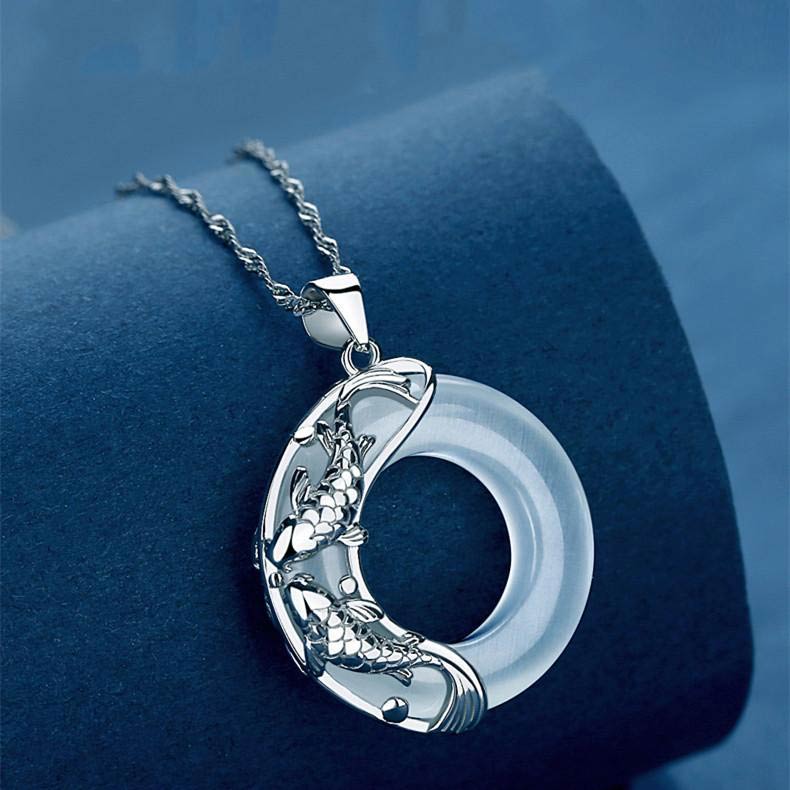Wear FengShui Natural White Jade Koi Lucky Necklace
