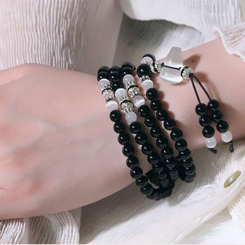 Wear FengShui Black Onyx White Crystal Bead Meditation Bracelet
