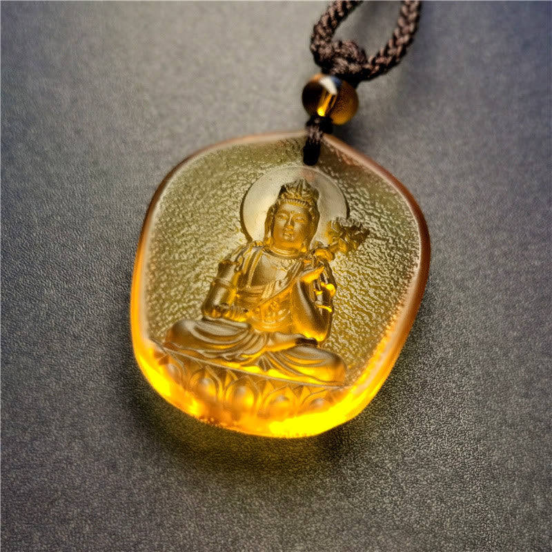 Wear FengShui Chinese Zodiac Natal Buddha Blessing Liuli Crystal Compassion Necklace Pendant