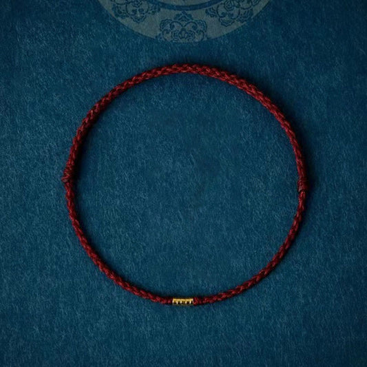 Wear FengShui 925 Sterling Silver Lucky Golden Bead Braided String Bracelet Anklet