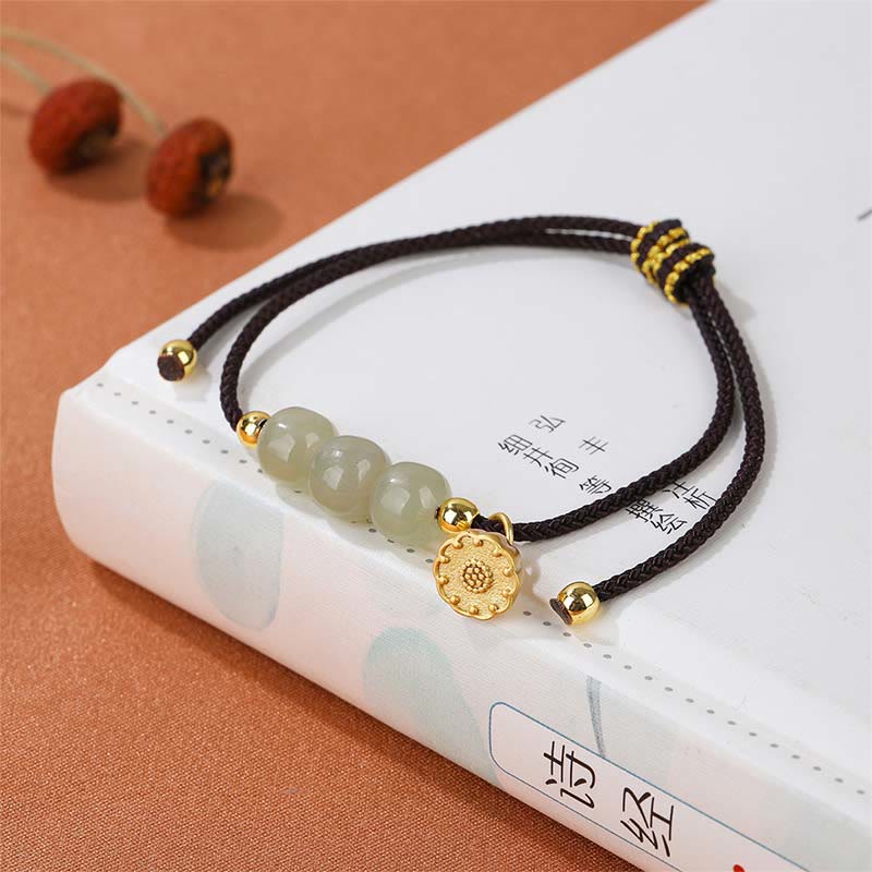 Wear FengShui Handmade Hetian Jade Bead Lotus Pod Prosperity Luck Braided Bracelet