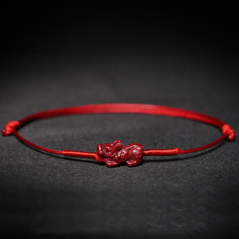 Wear FengShui Handmade Plum Blossom Four Leaf Clover PiXiu Lotus Koi Fish Cinnabar Blessing Braid Bracelet