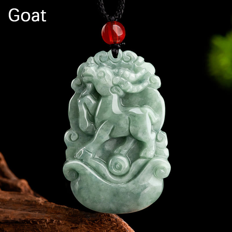 Wear FengShui Natural Green Jade 12 Chinese Zodiac Luck Prosperity Necklace Pendant