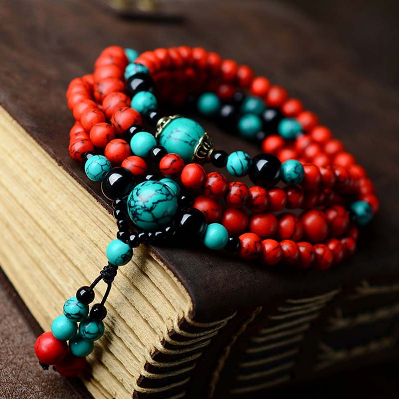 Wear FengShui Turquoise Black Onyx Red Turquoise Bead Protection Bracelet