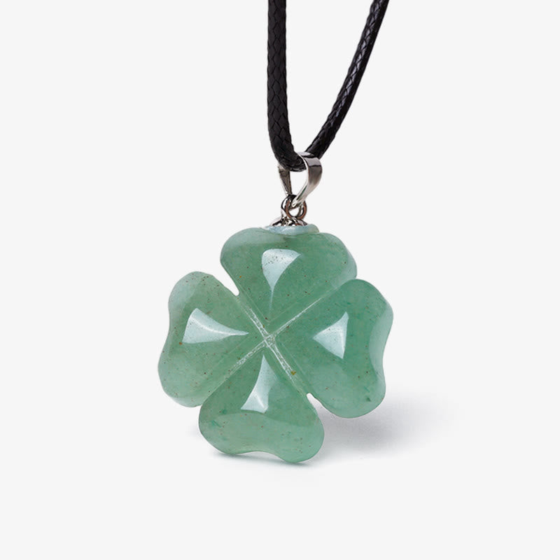 Wear FengShui 925 Sterling Silver Green Aventurine Four Leaf Clover Luck Leather Rope Necklace Pendant