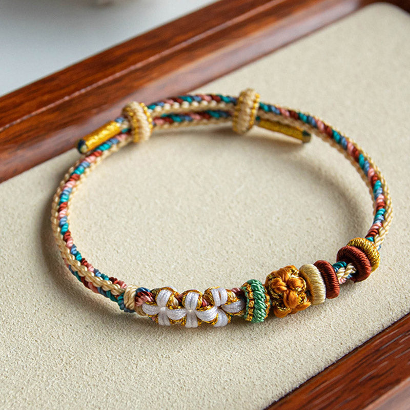 Wear FengShui Handmade Dunhuang Color Peach Blossom Pattern Braid String Bracelet
