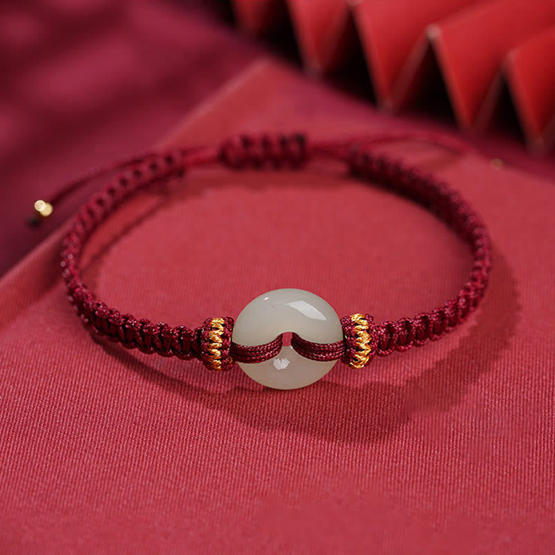 Wear FengShui Peace Buckle Jade Abundance Braided Bracelet