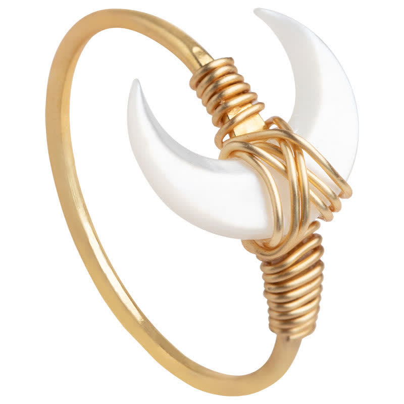 Wear FengShui Natural Tridacna Stone Moon 14K Gold Blessing Ring