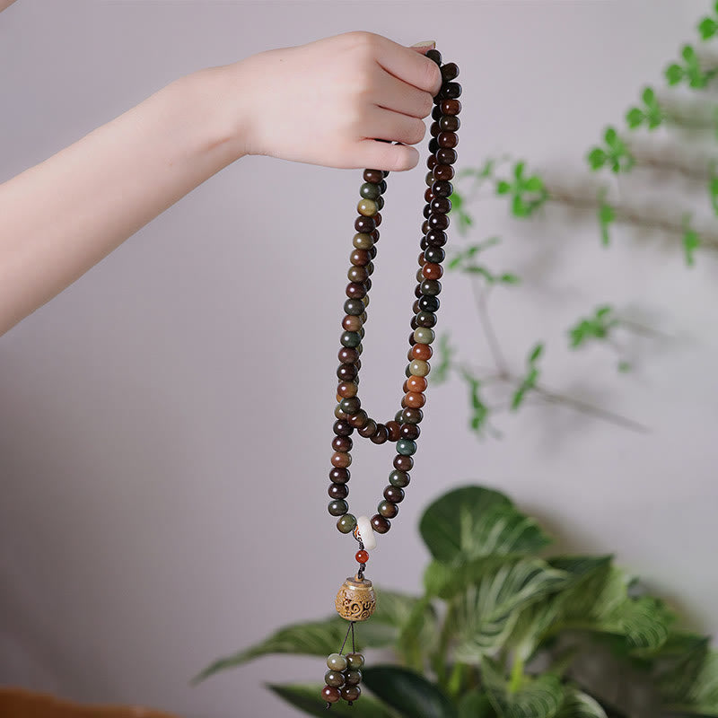 Wear FengShui 108 Mala Beads Dunhuang Color Bodhi Seed Dzi Bead Keep Away Evil Spirits Bracelet