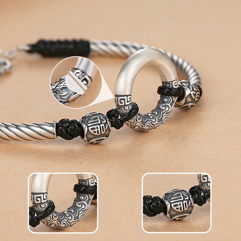 Wear FengShui 999 Sterling Silver Fu Character Peace Buckle Copper Coin Auspicious Clouds Fortune Bracelet