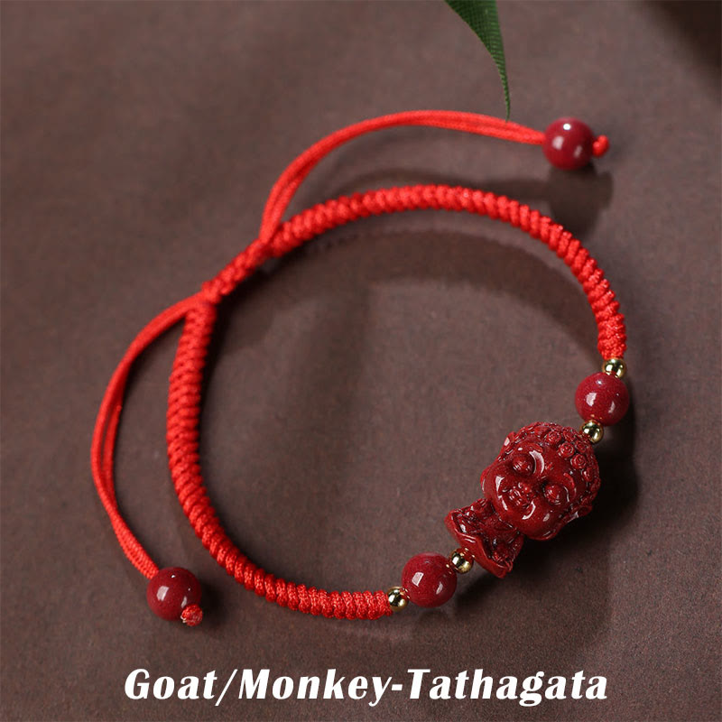 Wear FengShui Chinese Zodiac Natal Buddha Cinnabar Amulet Blessing String Bracelet