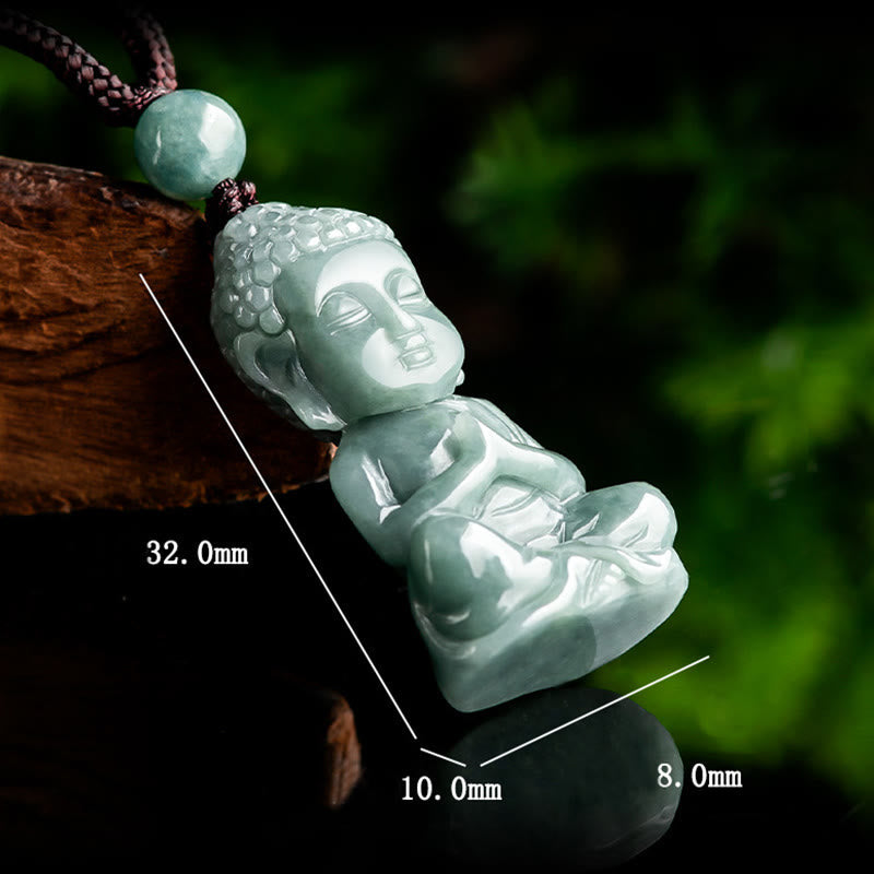 Wear FengShui Natural Jade Meditation Buddha Amulet Serenity Necklace Pendant