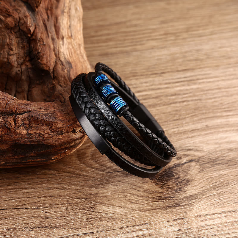 Wear FengShui Leather Multi-Layer Titanium Steel Balance Braided Magnetic Buckle Bracelet