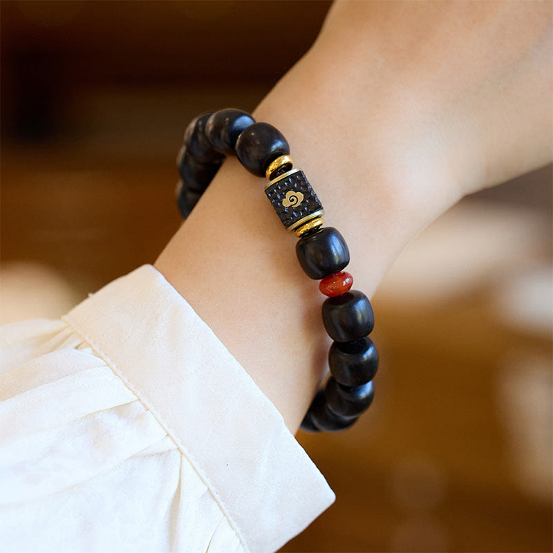Wear FengShui Ebony Wood Auspicious Clouds Engraved Calm Bracelet